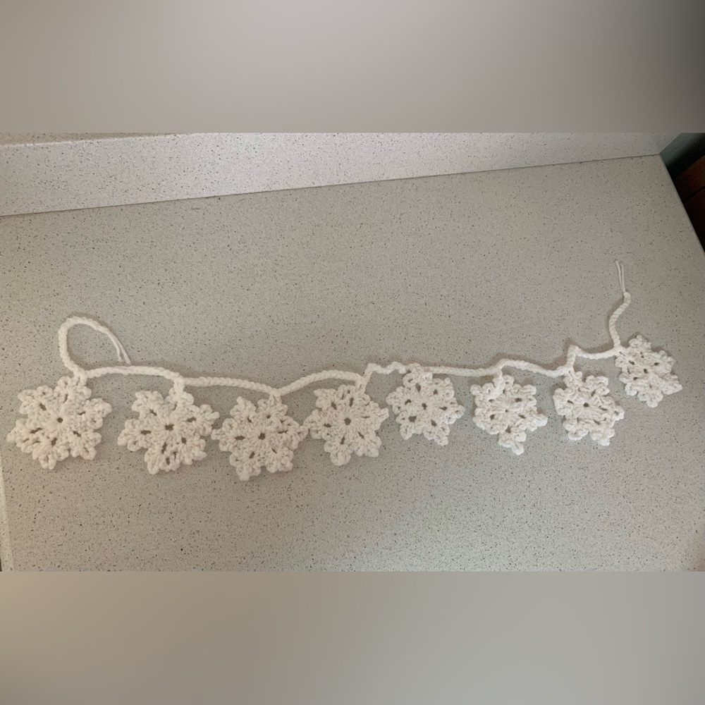 Snowflake Garland White New Handmade Crochet